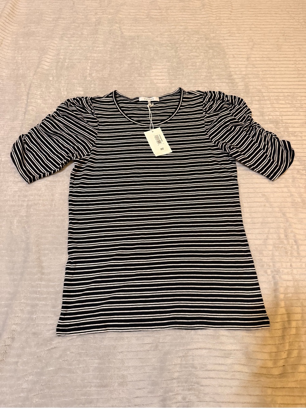 Frame Denim Black & White Striped Puff-Sleeve Tee